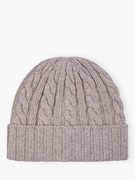 Brora Cashmere Cable Knit Beanie Hat, Ash