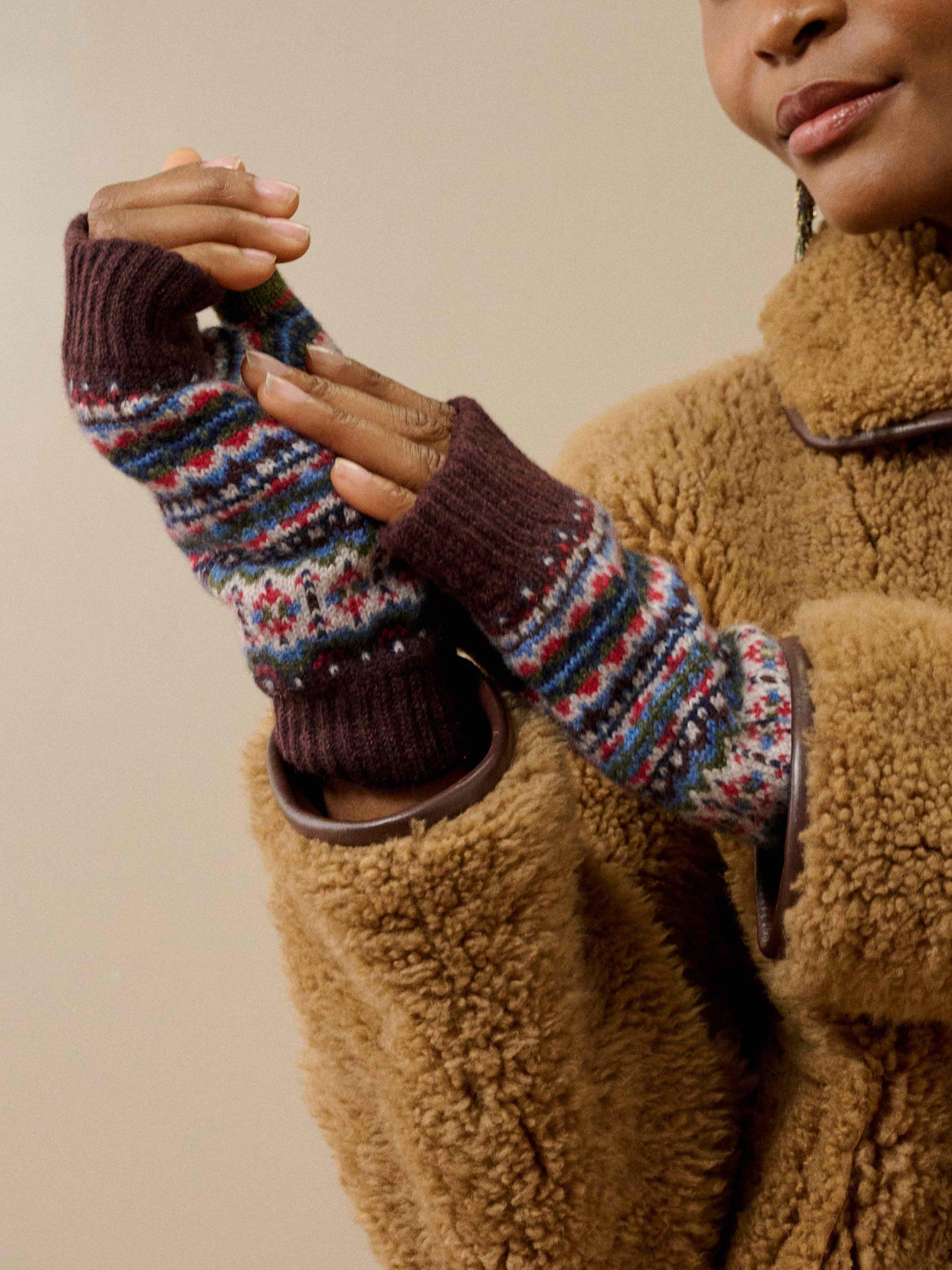 Product image 2 of 2, which shows Brora Cashmere Fair Isle Wrist Warmers, Malt