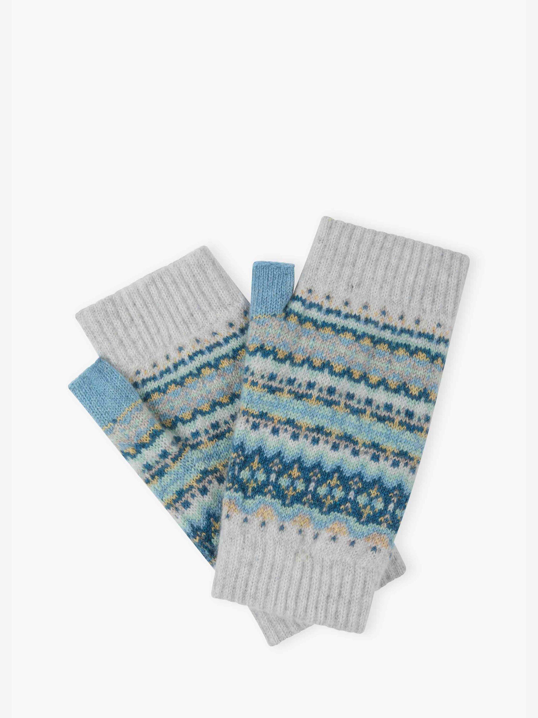 Product image 1 of 2, which shows Brora Cashmere Fair Isle Wrist Warmers, Pearl