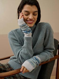 Brora Cashmere Fair Isle Wrist Warmers, Pearl - view 2, Pearl