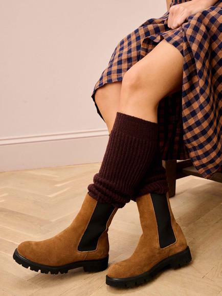 Brora Ribbed Pure Cashmere Legwarmers, Malt - view 2, Malt