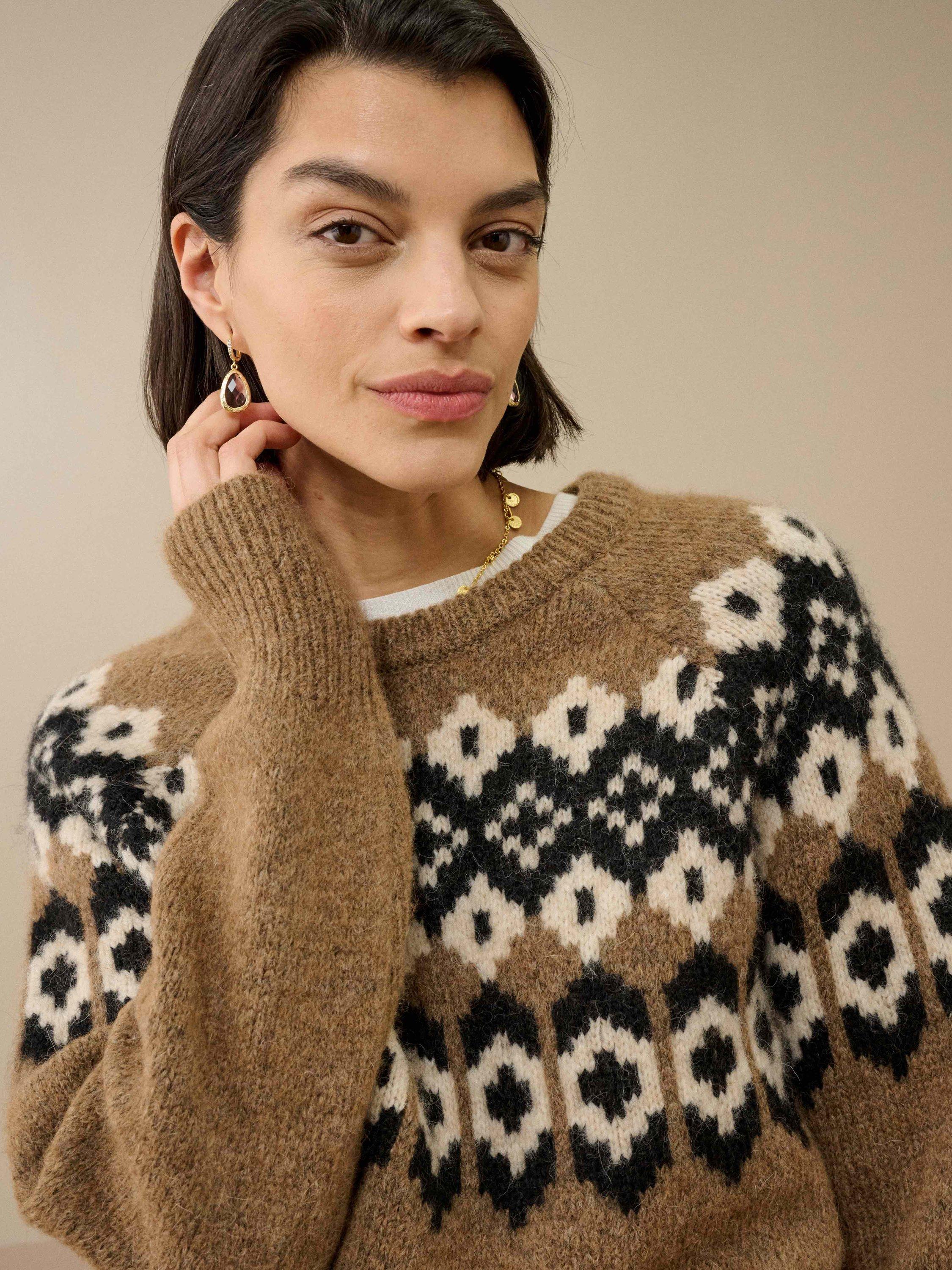 Product image 1 of 5, which shows Brora Folk Wool Rich Jumper, Toffee, 12-14