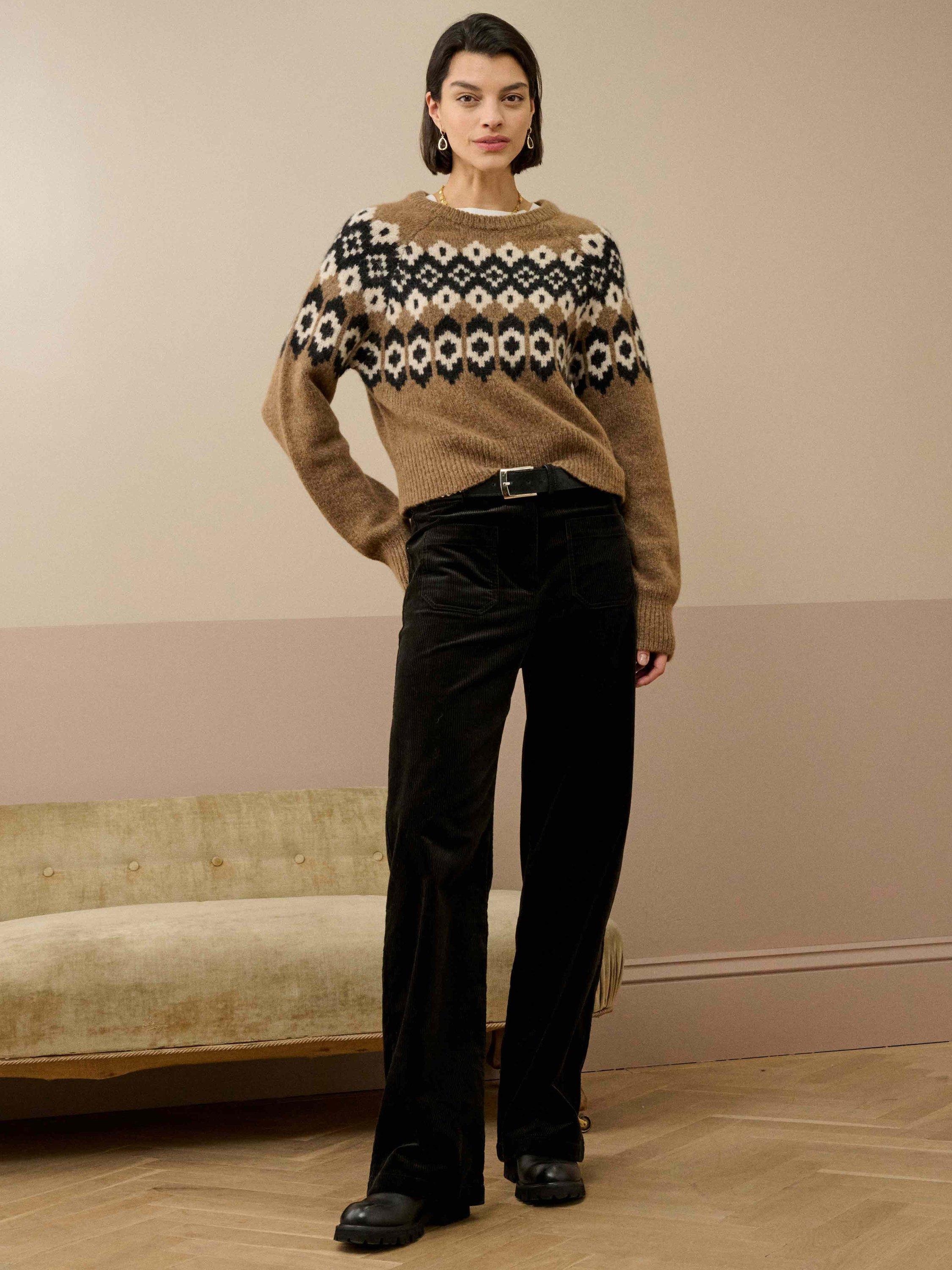 Product image 2 of 5, which shows Brora Folk Wool Rich Jumper, Toffee, 12-14