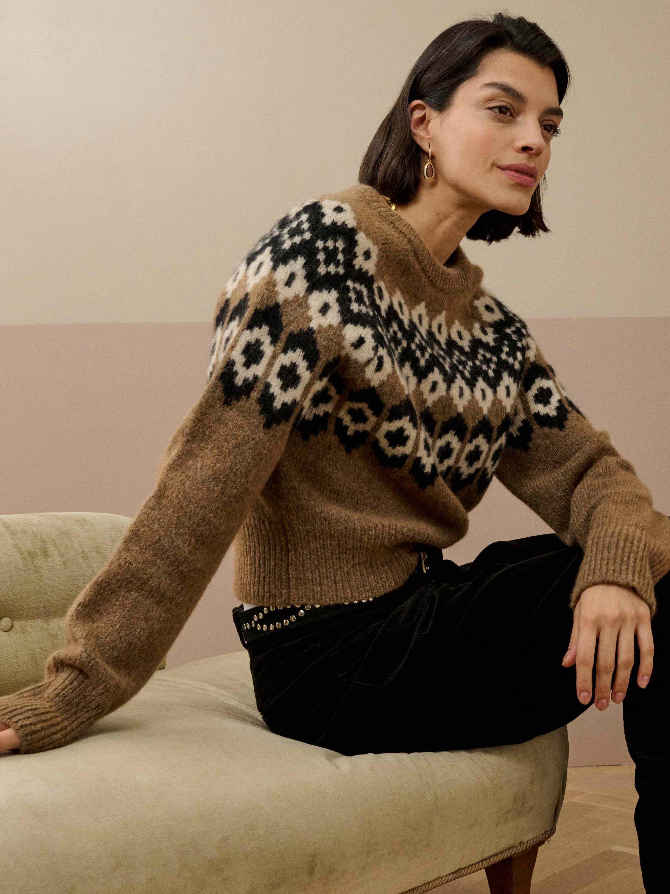 Product image 3 of 5, which shows Brora Folk Wool Rich Jumper, Toffee, 12-14
