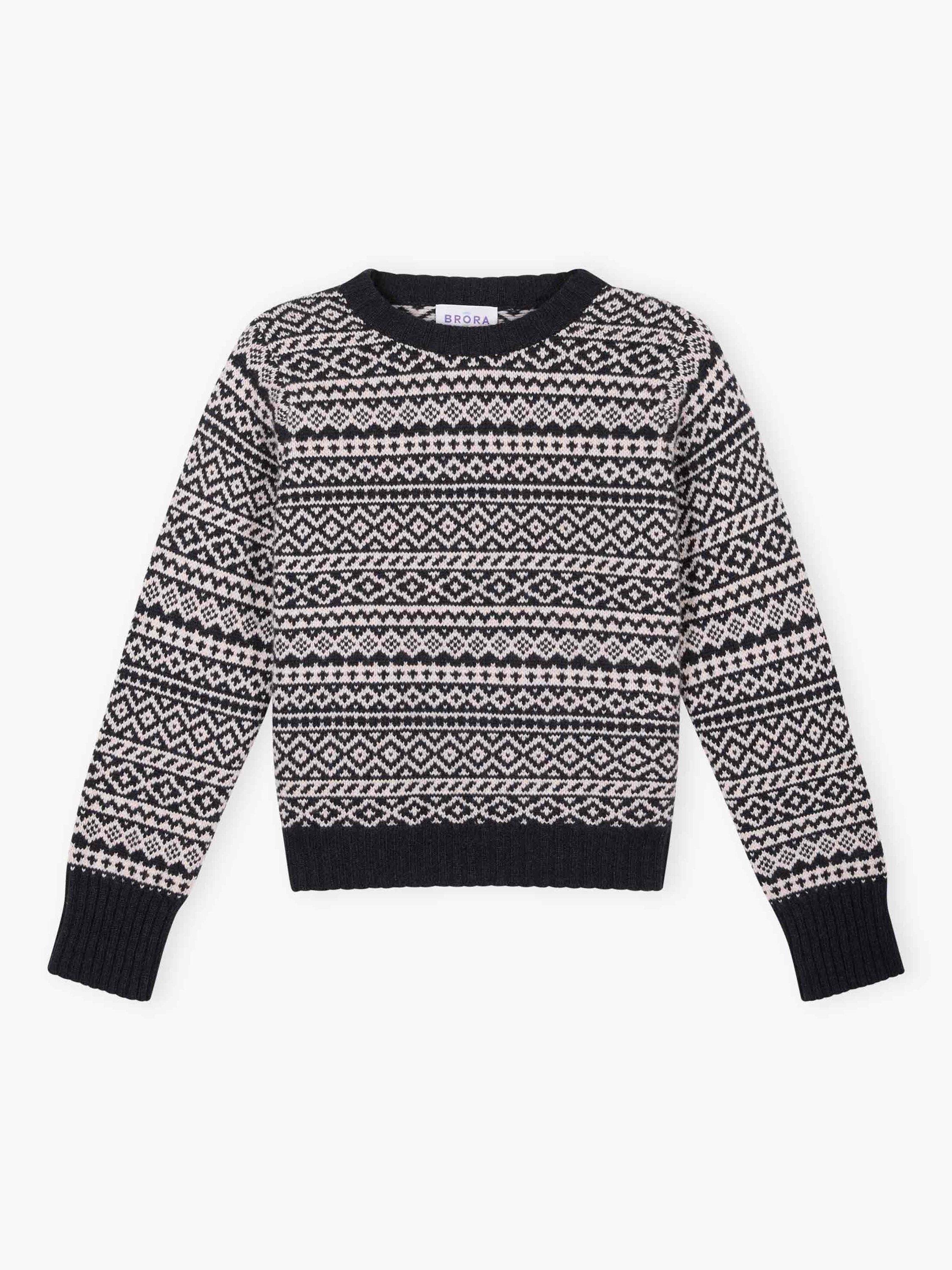 Product image 5 of 5, which shows Brora Cashmere Folk Fair Isle Jumper, Navy/Multi, 16-18