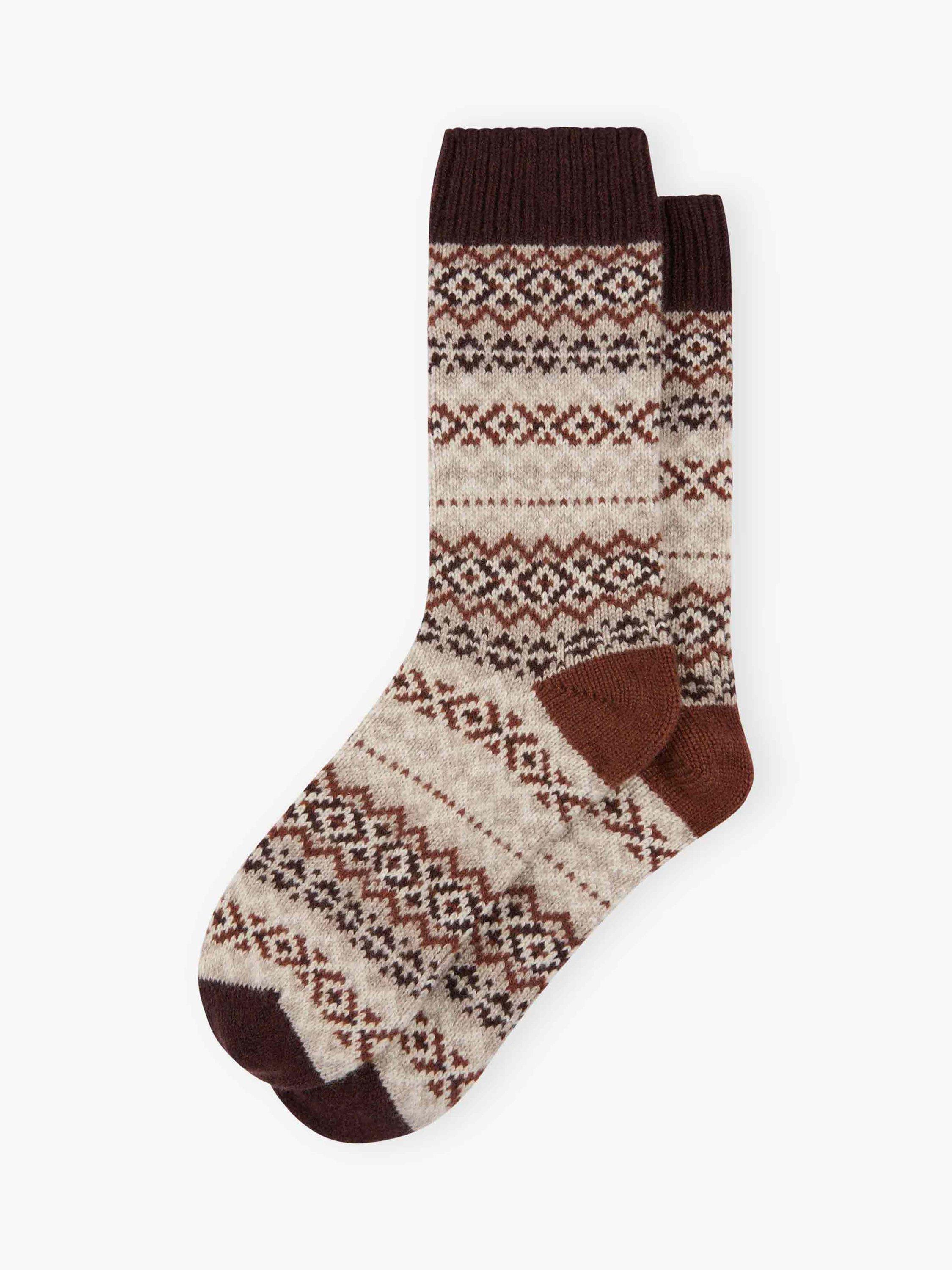 Product image 1 of 2, which shows Brora Cashmere Blend Fair Isle Ankle Socks, Brown/Multi, One Size