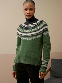 Brora Fair Isle Roll Neck Lambswool Jumper, Tarragon, Tarragon