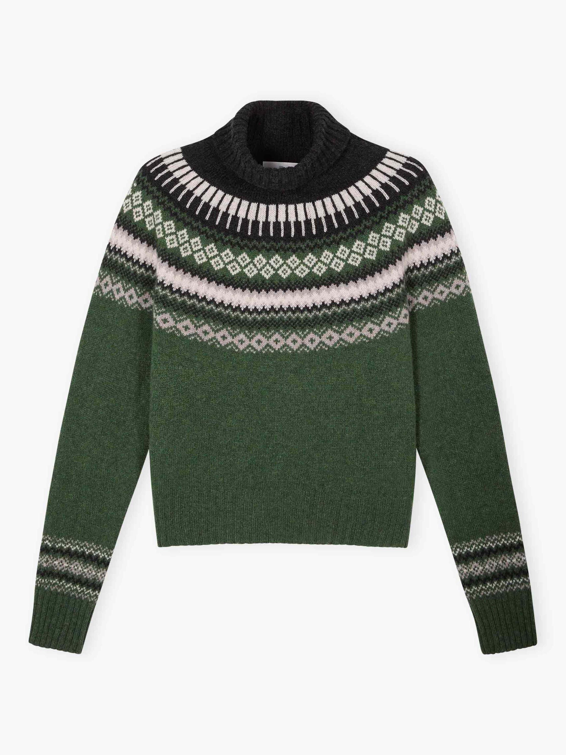 Product image 5 of 5, which shows Brora Fair Isle Roll Neck Lambswool Jumper, Tarragon, 8-10