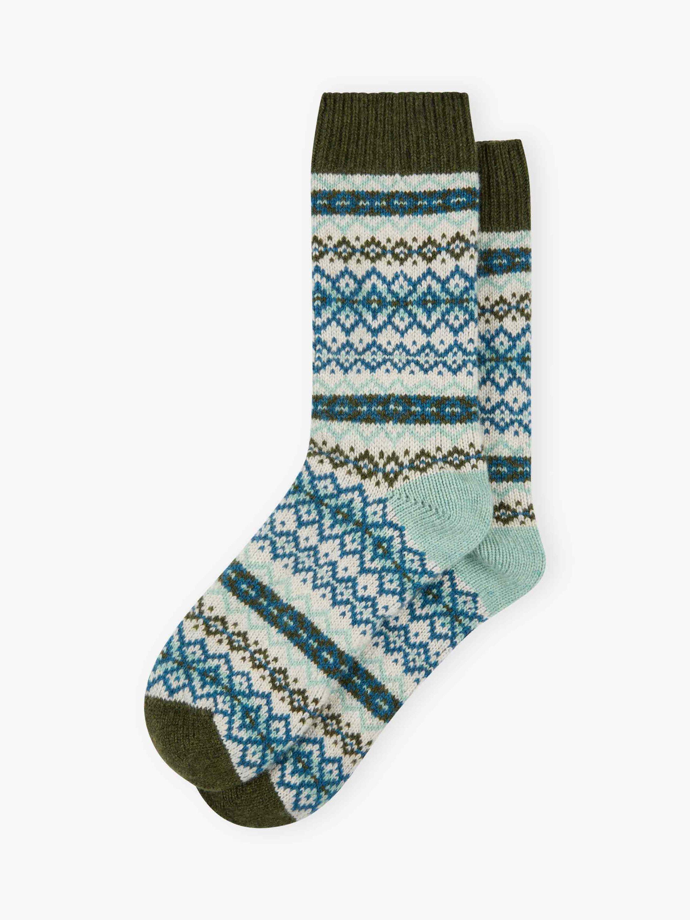Product image 1 of 2, which shows Brora Cashmere Blend Fair Isle Ankle Socks, Blue/Multi, One Size
