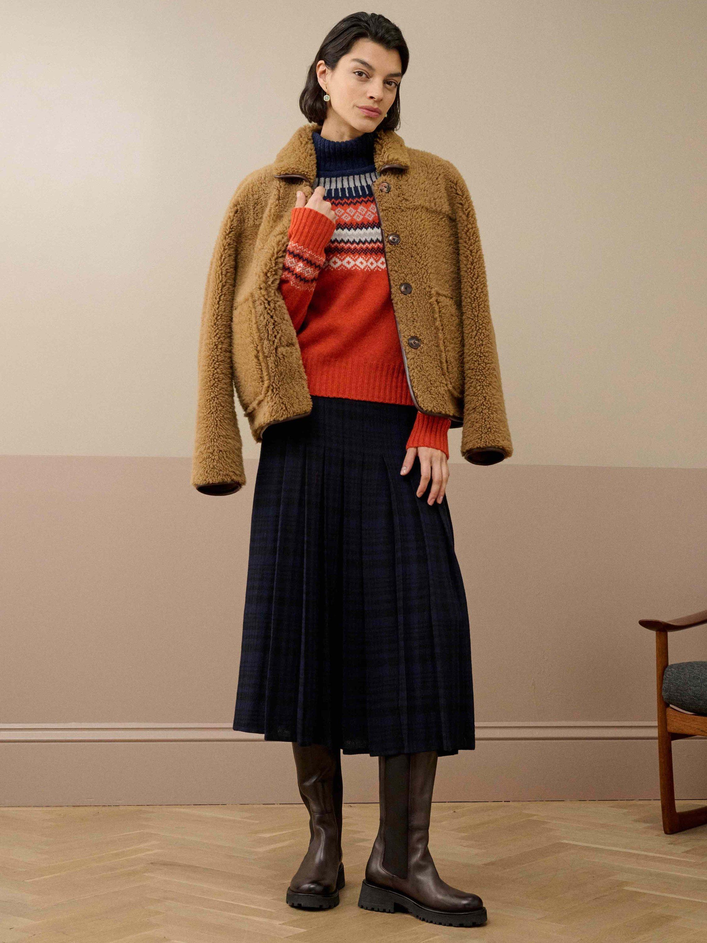 Product image 2 of 6, which shows Brora Fair Isle Roll Neck Lambswool Jumper, Burnt Orange, 8-10