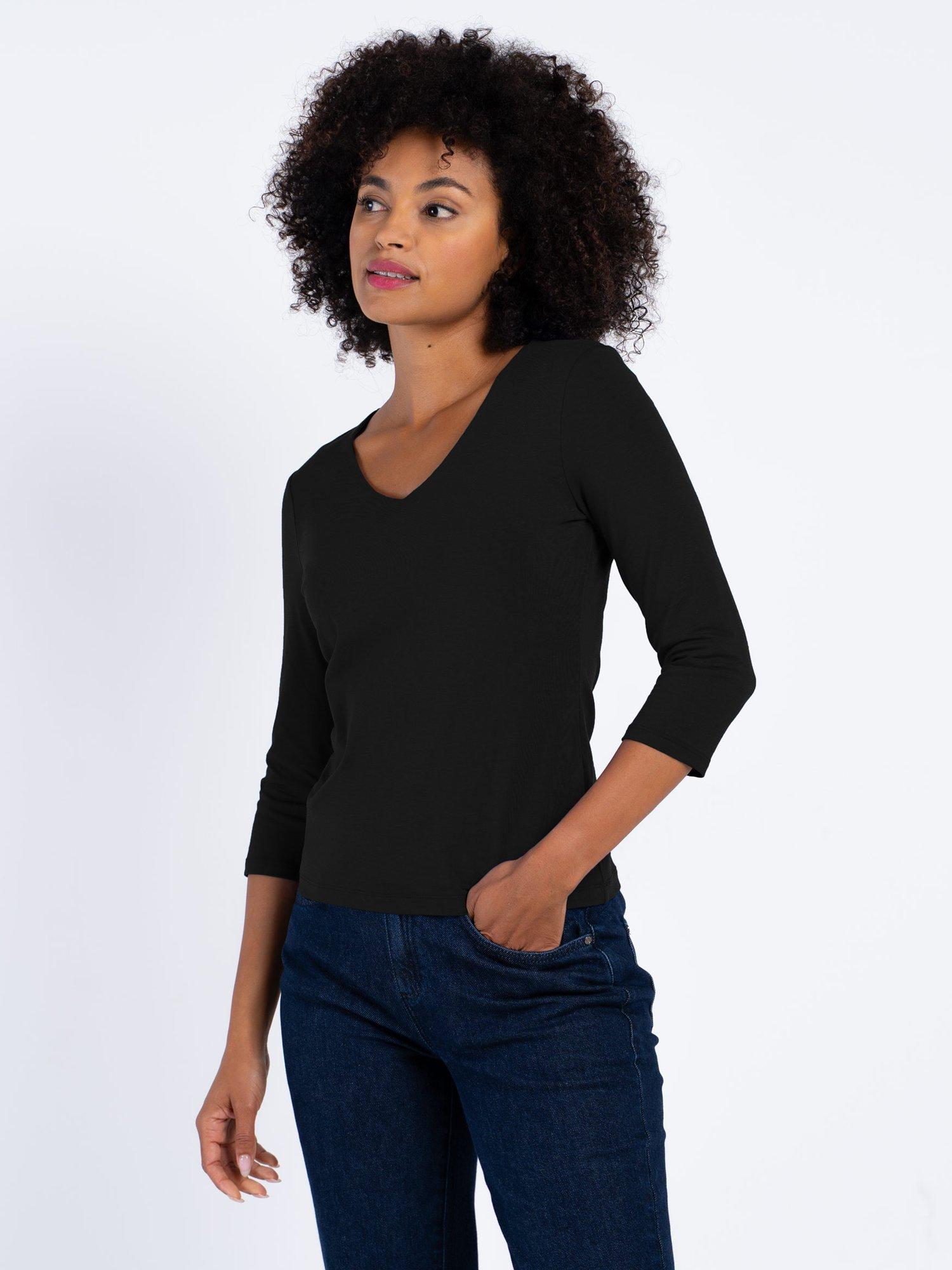 Product image 3 of 5, which shows Celtic & Co. Darcey V Neck Cotton Blend Top, Black, 8