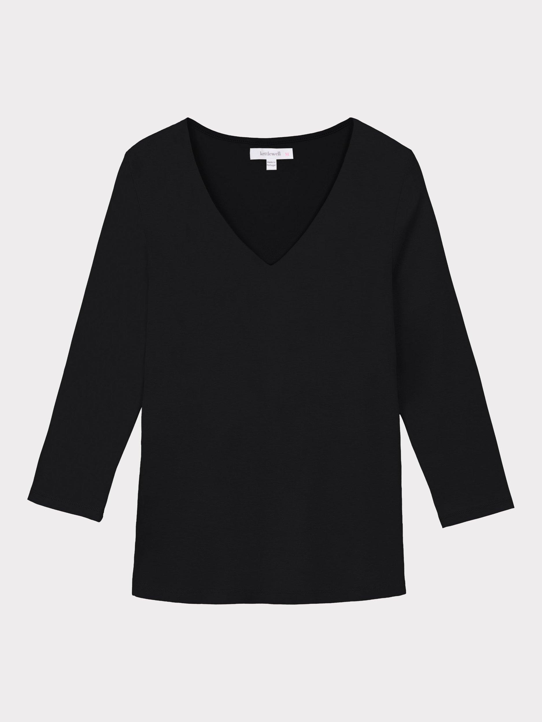 Product image 4 of 5, which shows Celtic & Co. Darcey V Neck Cotton Blend Top, Black, 8