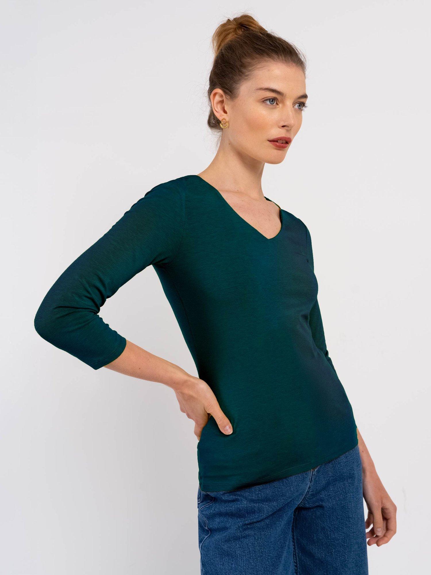 Product image 1 of 4, which shows Celtic & Co. Darcey V Neck Cotton Blend Top, Marine Navy, 8