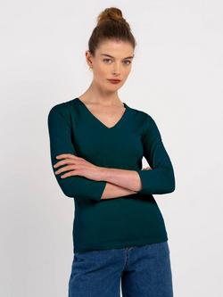 Celtic & Co. Darcey V Neck Cotton Blend Top - view 2, Marine Navy