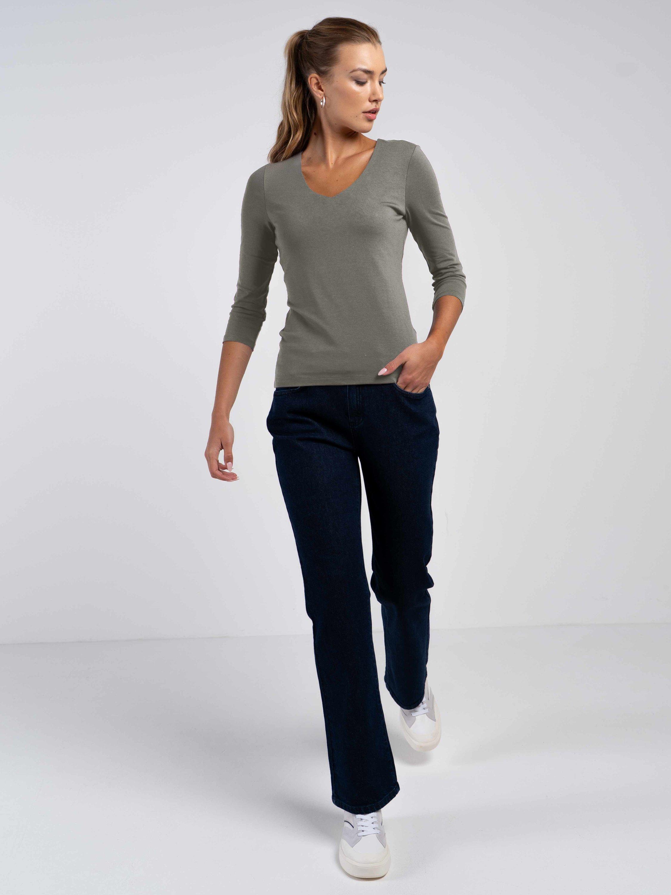 Product image 2 of 5, which shows Celtic & Co. Darcey V Neck Cotton Blend Top, Dark Pebble Grey, 10