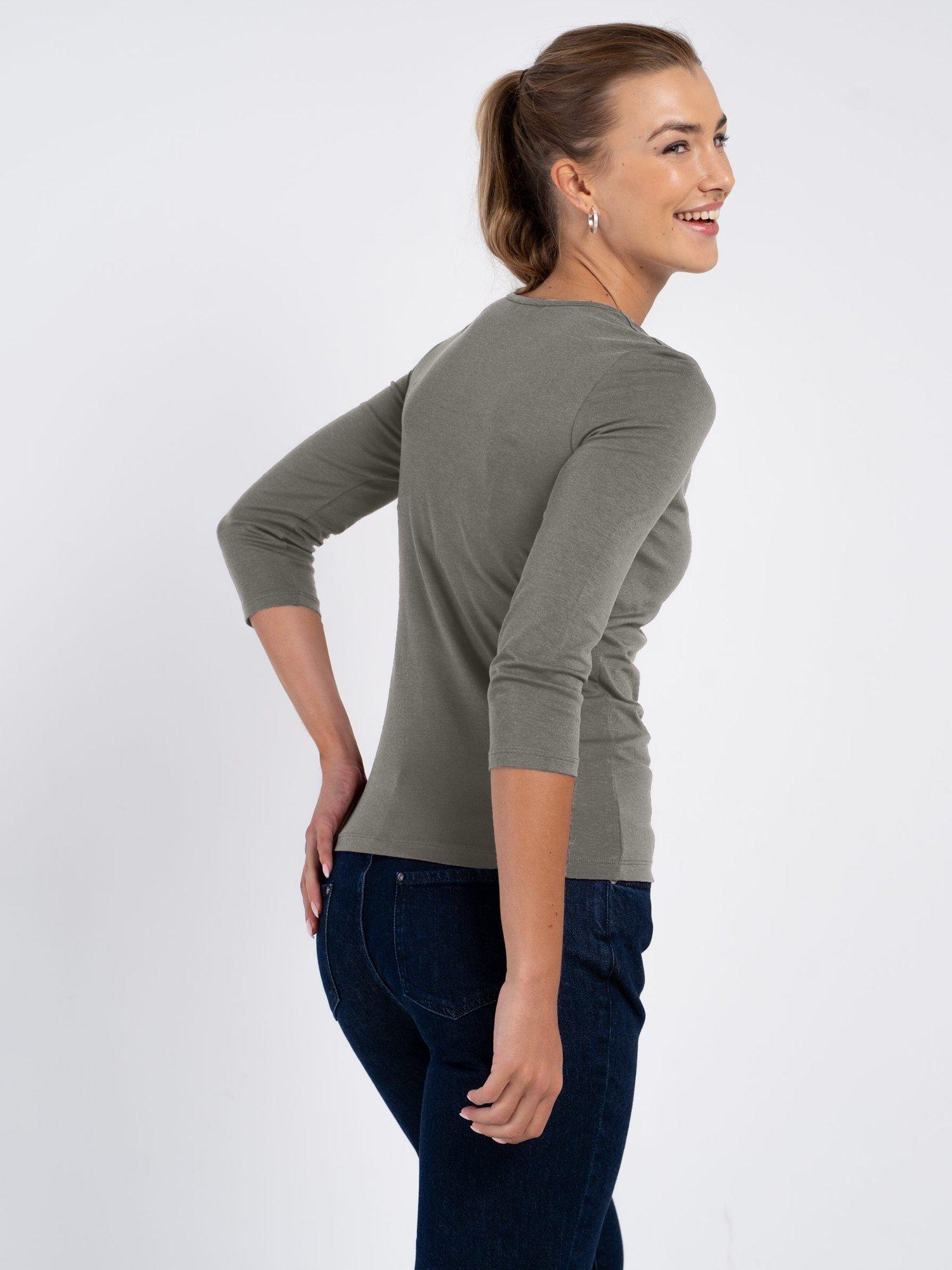 Product image 3 of 5, which shows Celtic & Co. Darcey V Neck Cotton Blend Top, Dark Pebble Grey, 10