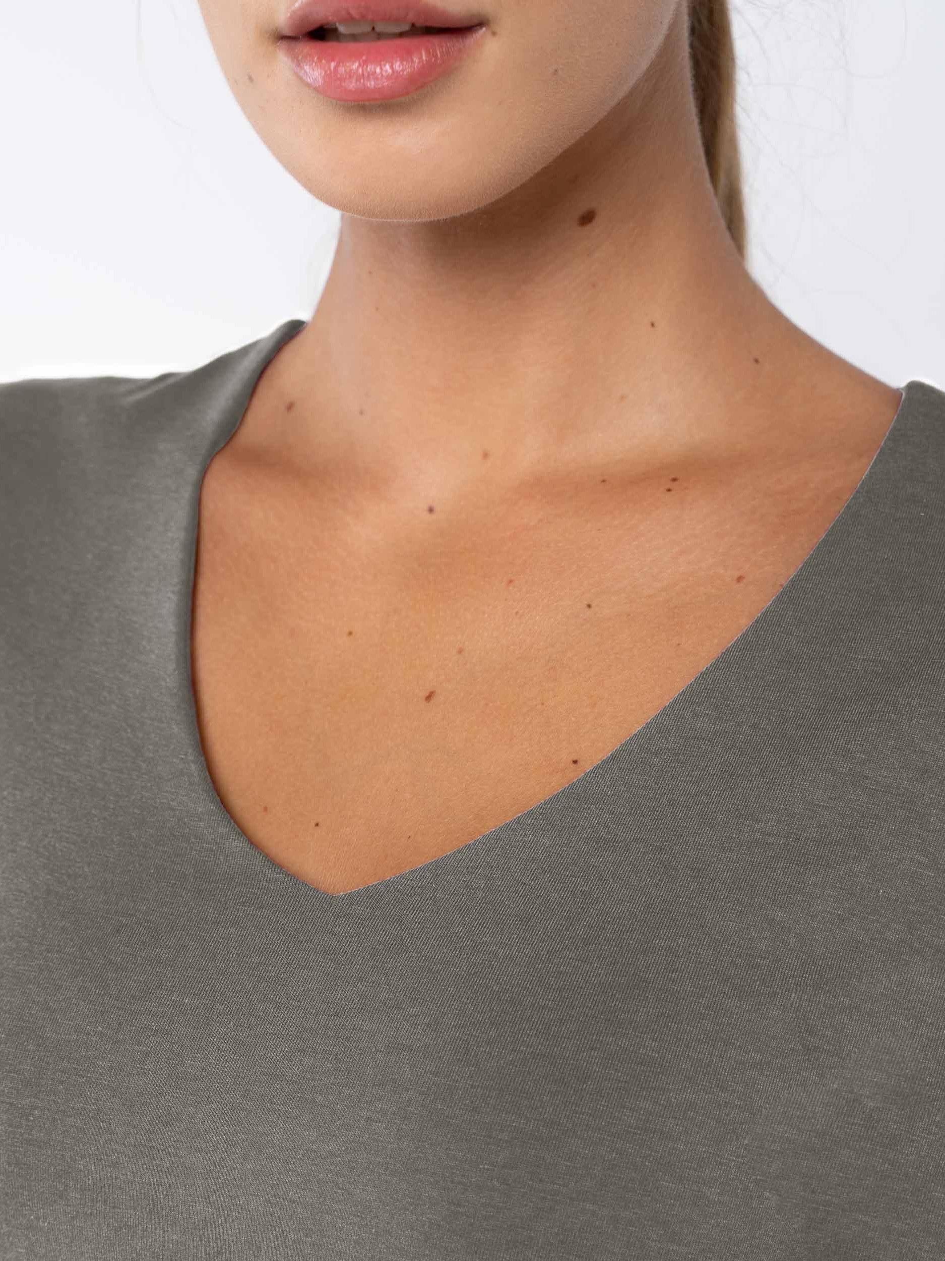 Product image 4 of 5, which shows Celtic & Co. Darcey V Neck Cotton Blend Top, Dark Pebble Grey, 10