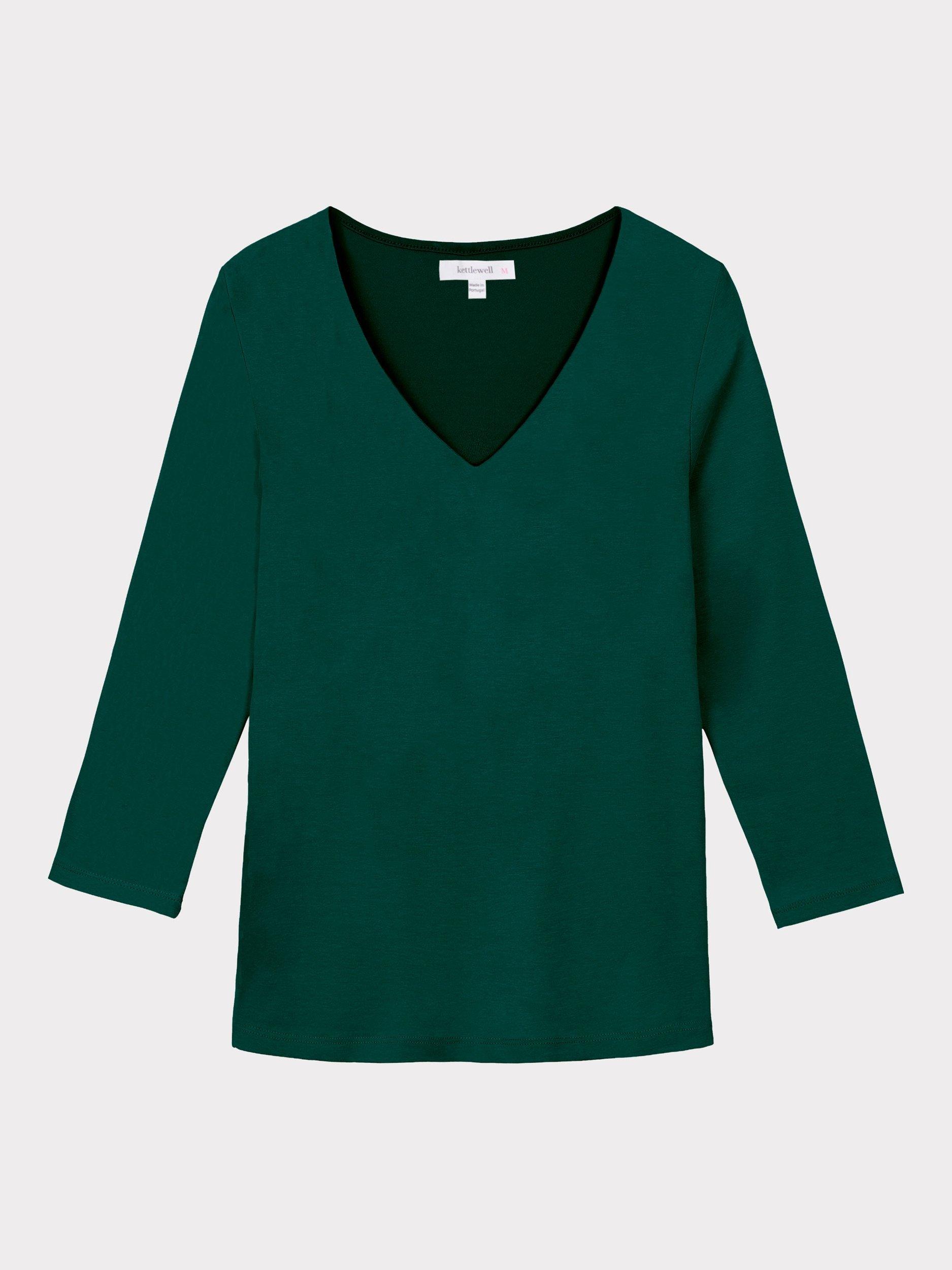 Product image 4 of 4, which shows Celtic & Co. Darcey V Neck Cotton Blend Top, Pine, 8