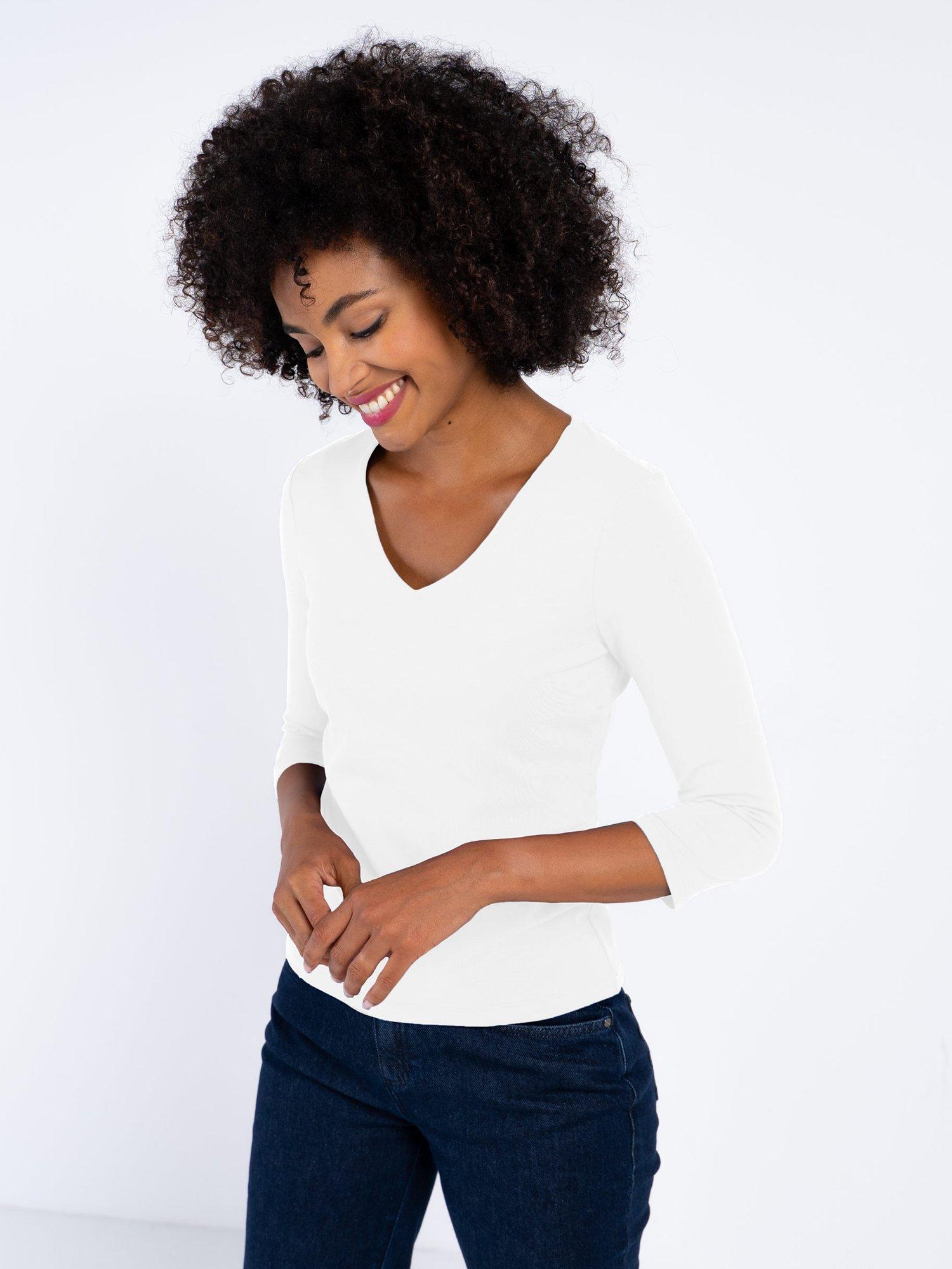 Product image 2 of 4, which shows Celtic & Co. Darcey V Neck Cotton Blend Top, White, 8