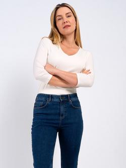 Celtic & Co. Darcey V Neck Cotton Blend Top, Soft White