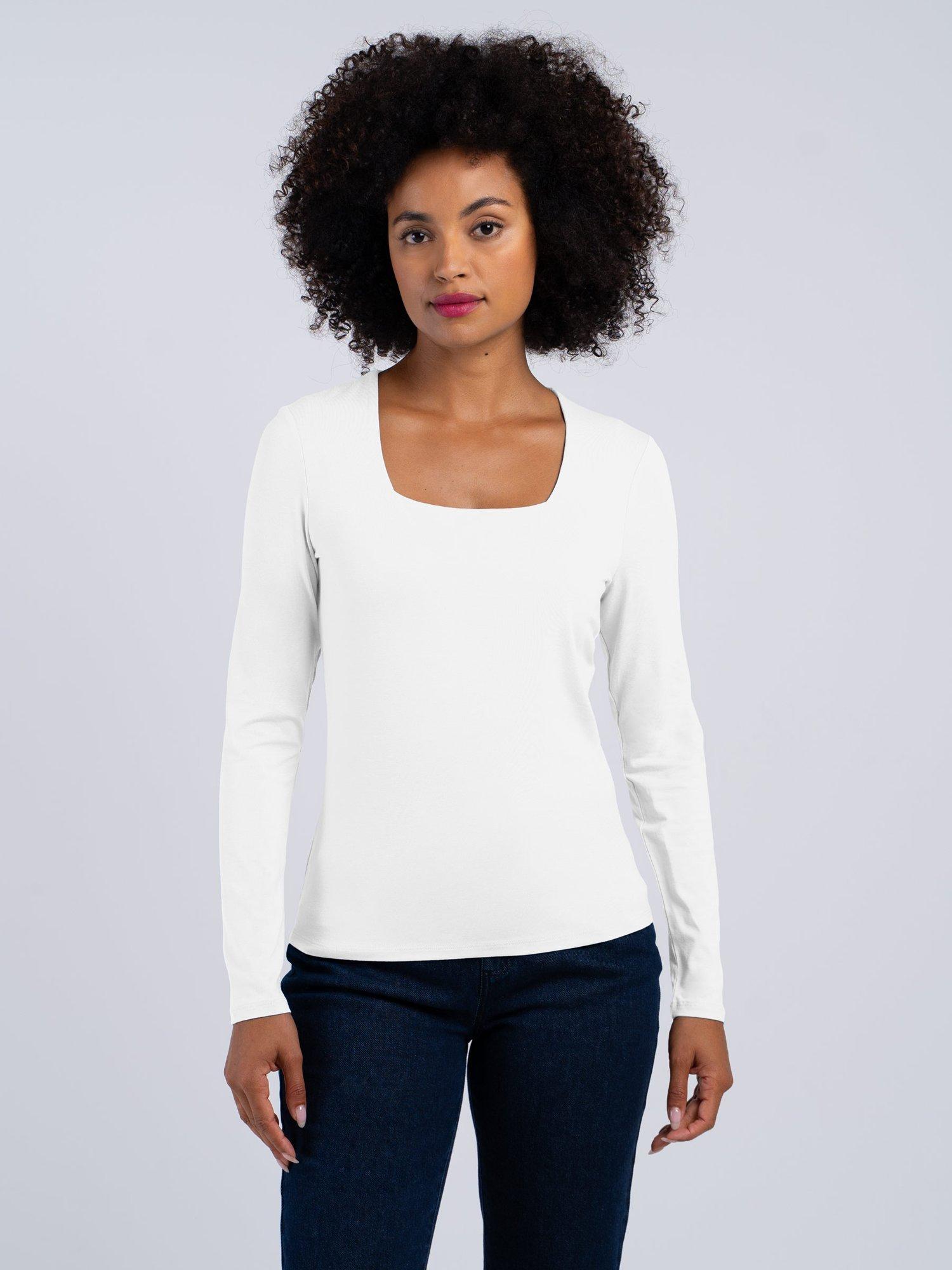 Product image 1 of 5, which shows Celtic & Co. Jodi Square Neck Long Sleeve Top, White, 8