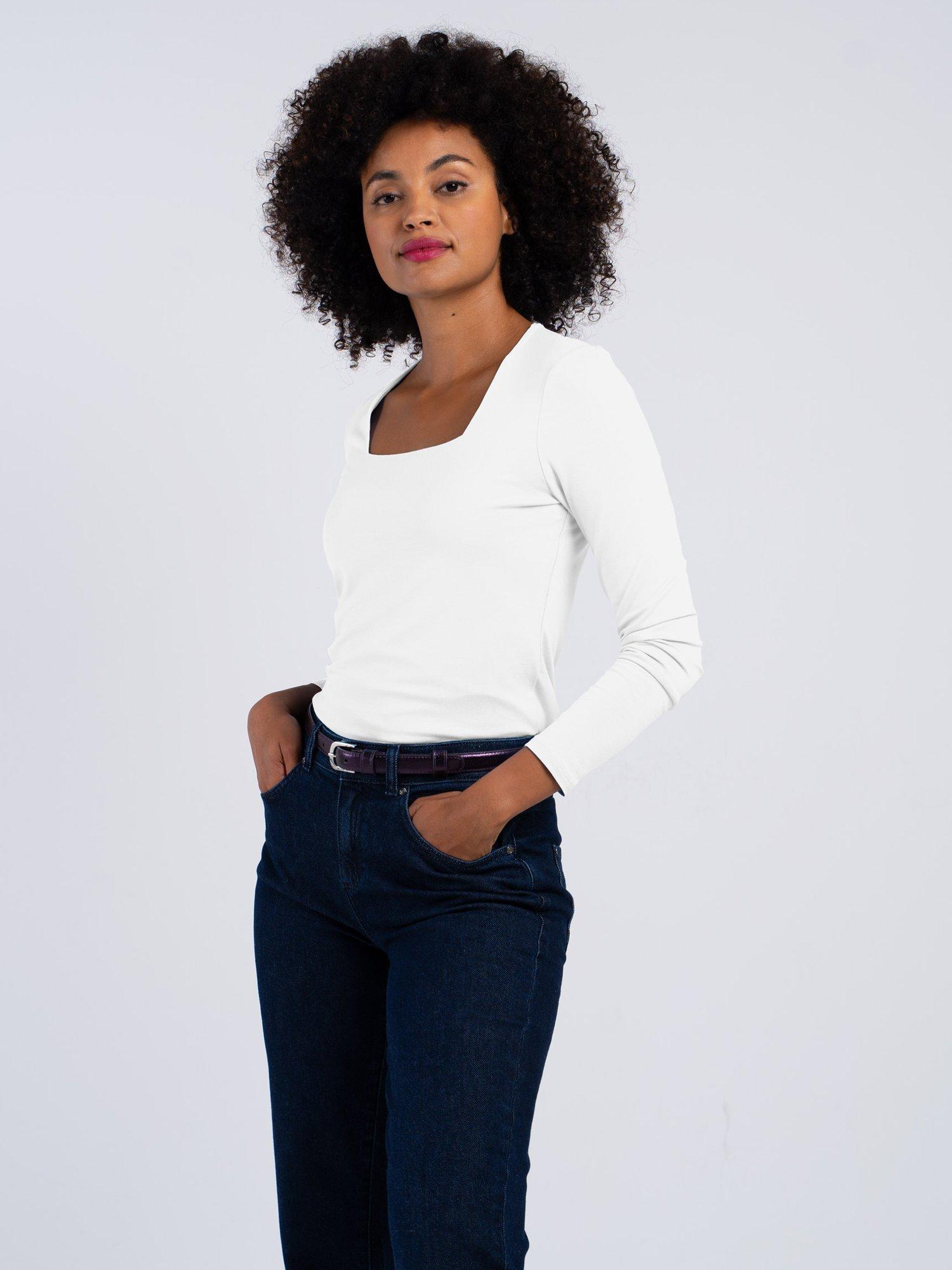 Product image 3 of 5, which shows Celtic & Co. Jodi Square Neck Long Sleeve Top, White, 8