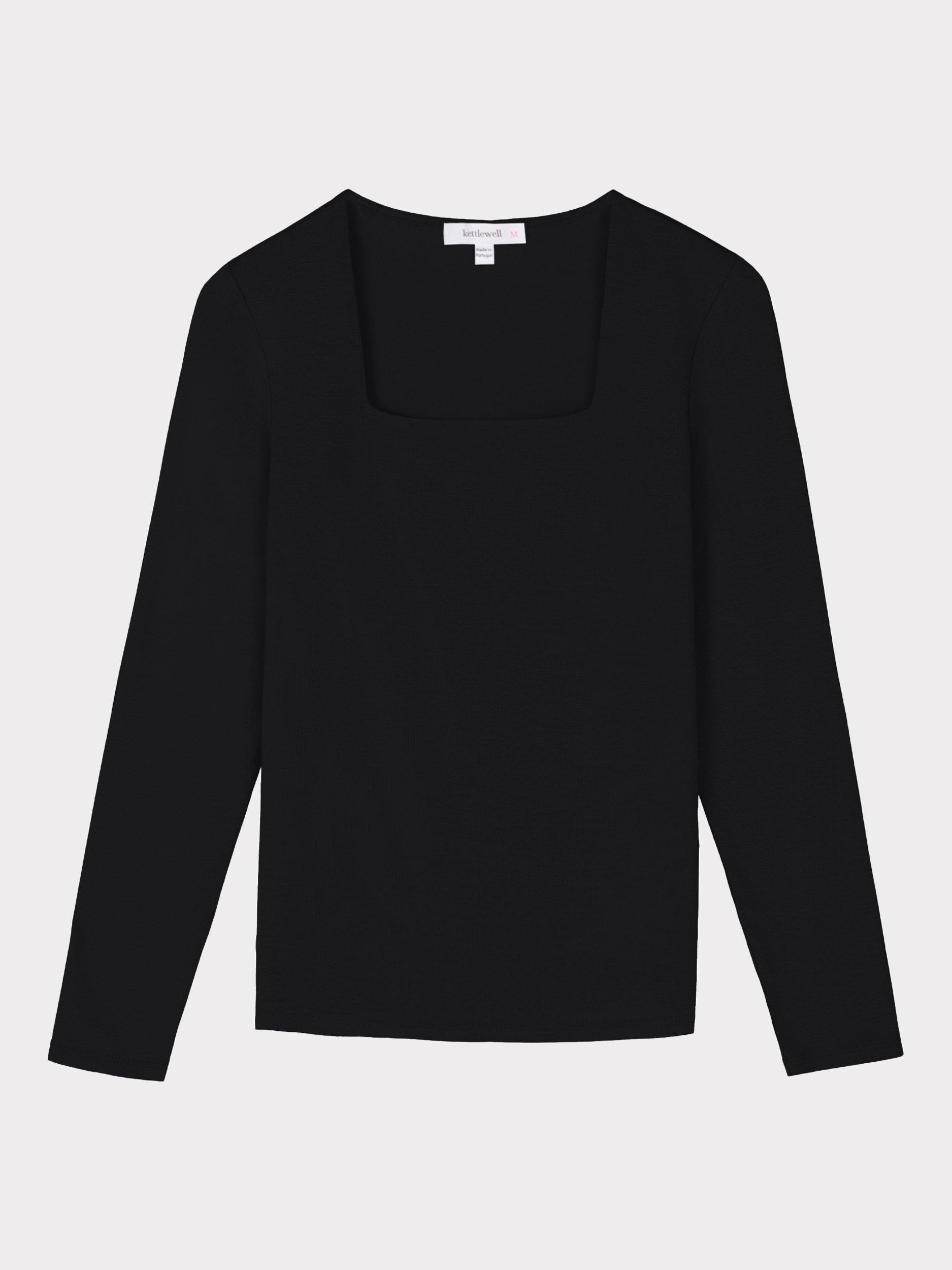 Product image 5 of 5, which shows Celtic & Co. Jodi Square Neck Long Sleeve Top, Black, 8