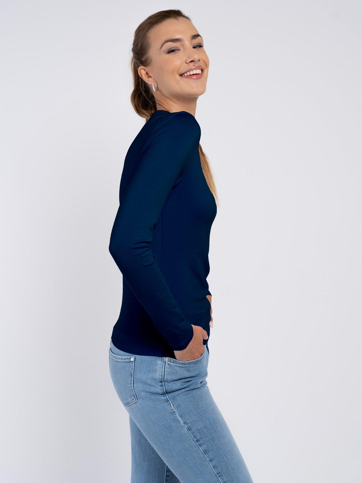 Product image 2 of 5, which shows Celtic & Co. Jodi Square Neck Long Sleeve Top, Navy, 8