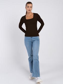 Celtic & Co. Jodi Square Neck Long Sleeve Top - view 2, Espresso