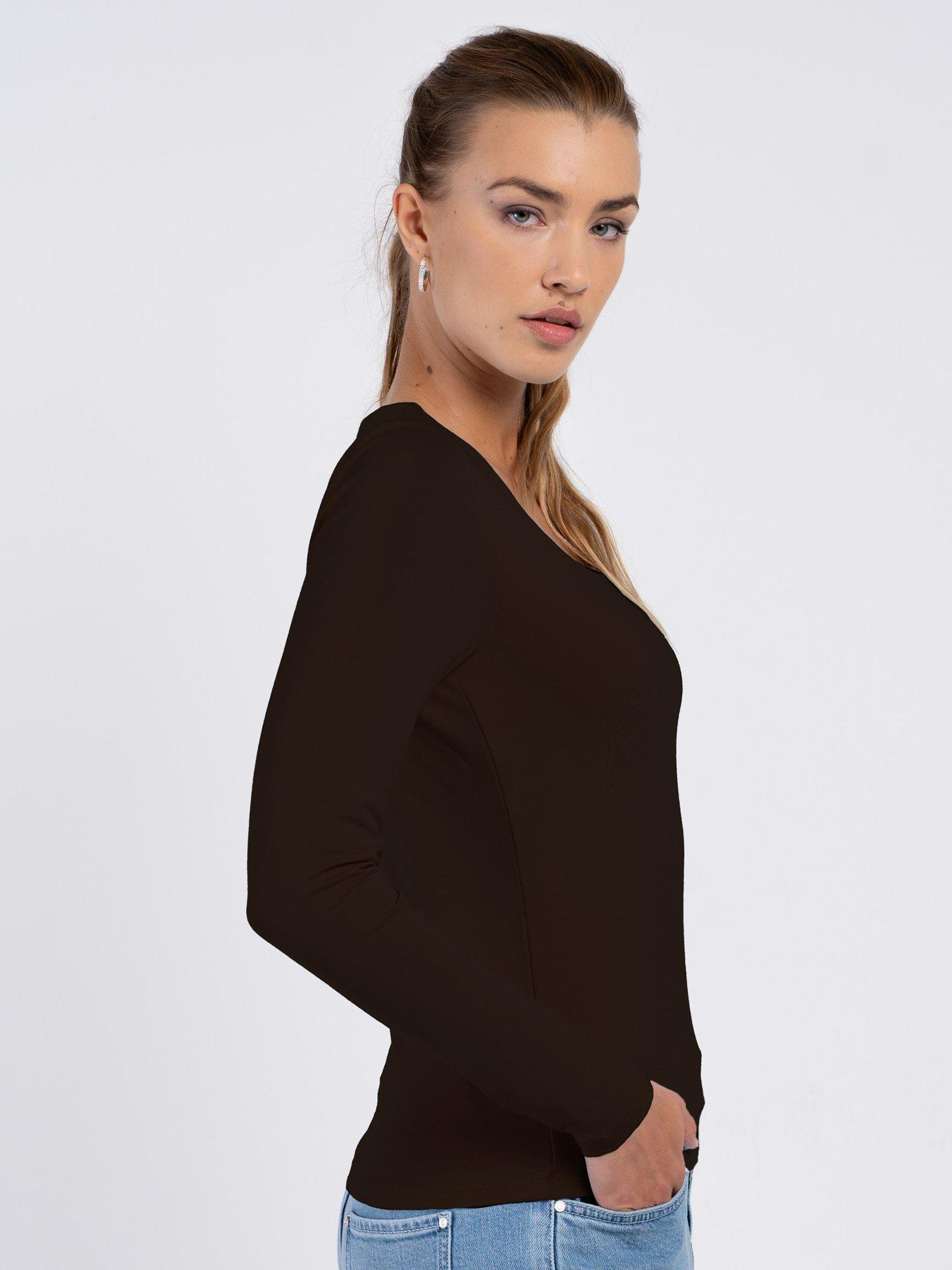 Product image 3 of 5, which shows Celtic & Co. Jodi Square Neck Long Sleeve Top, Espresso, 8