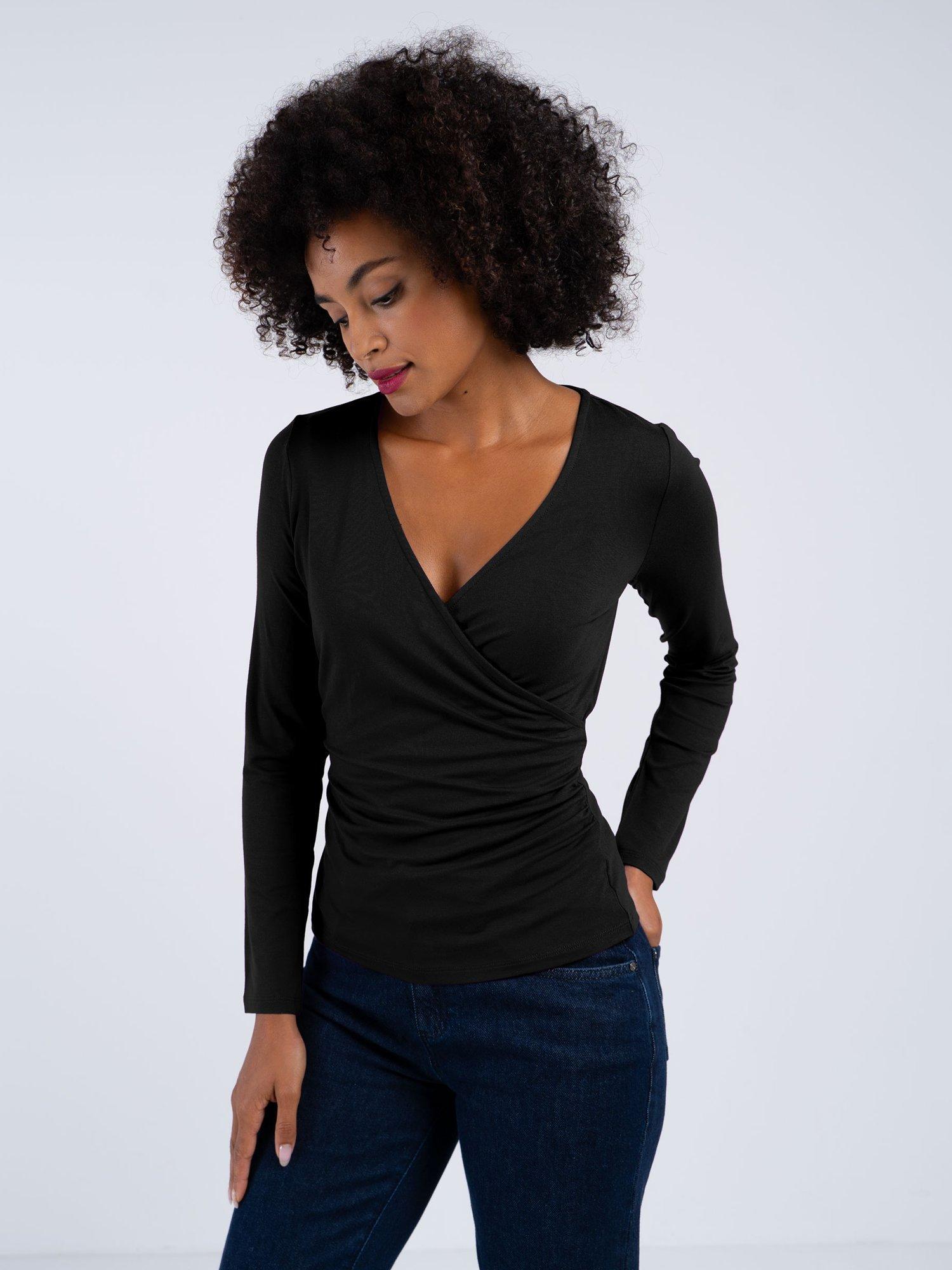 Product image 2 of 4, which shows Celtic & Co. Faux Crossover Long Sleeve Top, Black, 8