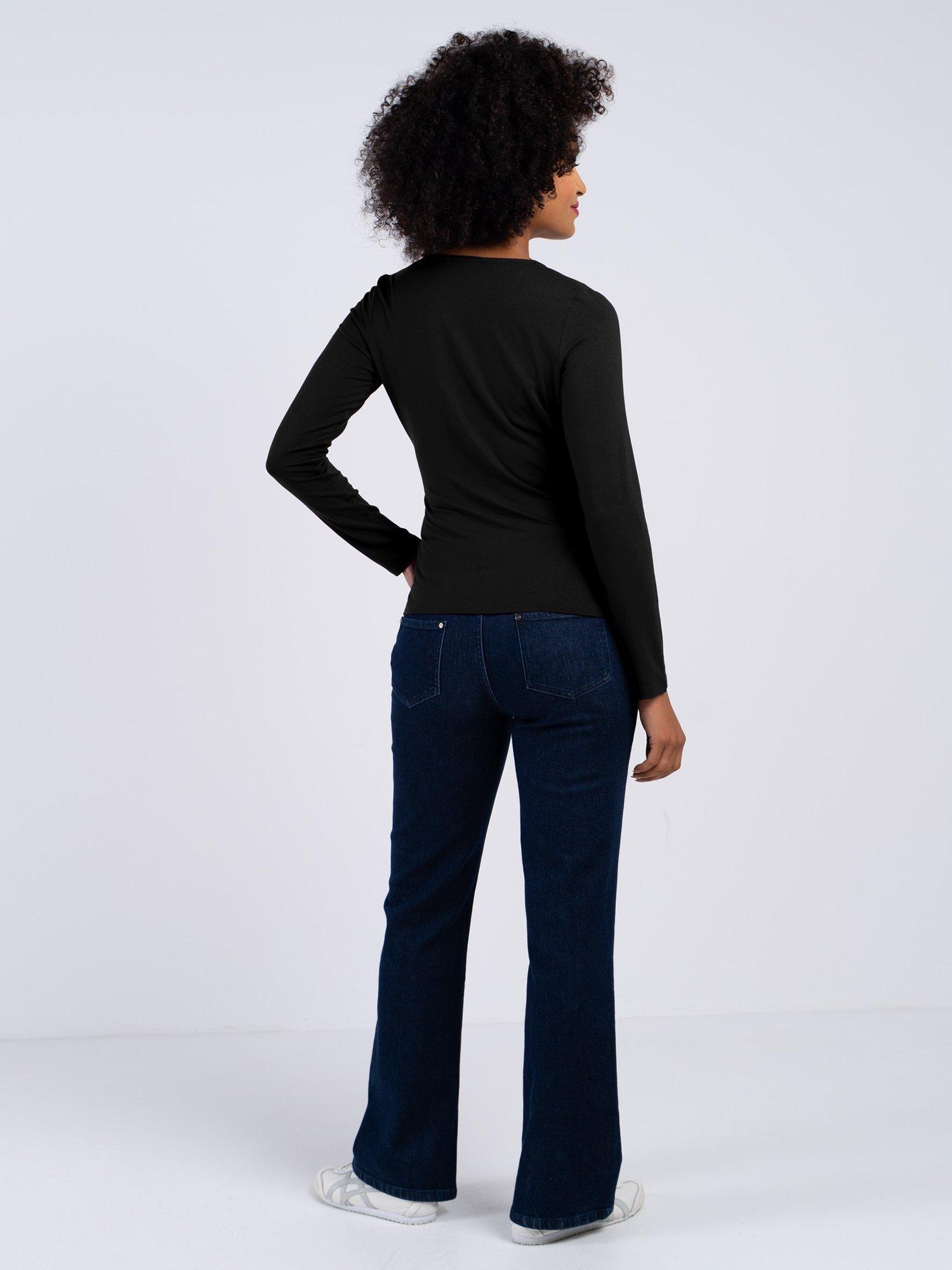 Product image 3 of 4, which shows Celtic & Co. Faux Crossover Long Sleeve Top, Black, 8