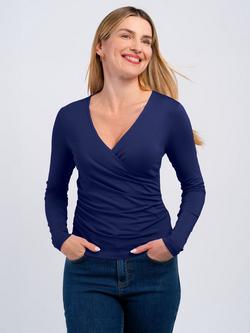 Celtic & Co. Faux Crossover Long Sleeve Top, Bright Navy