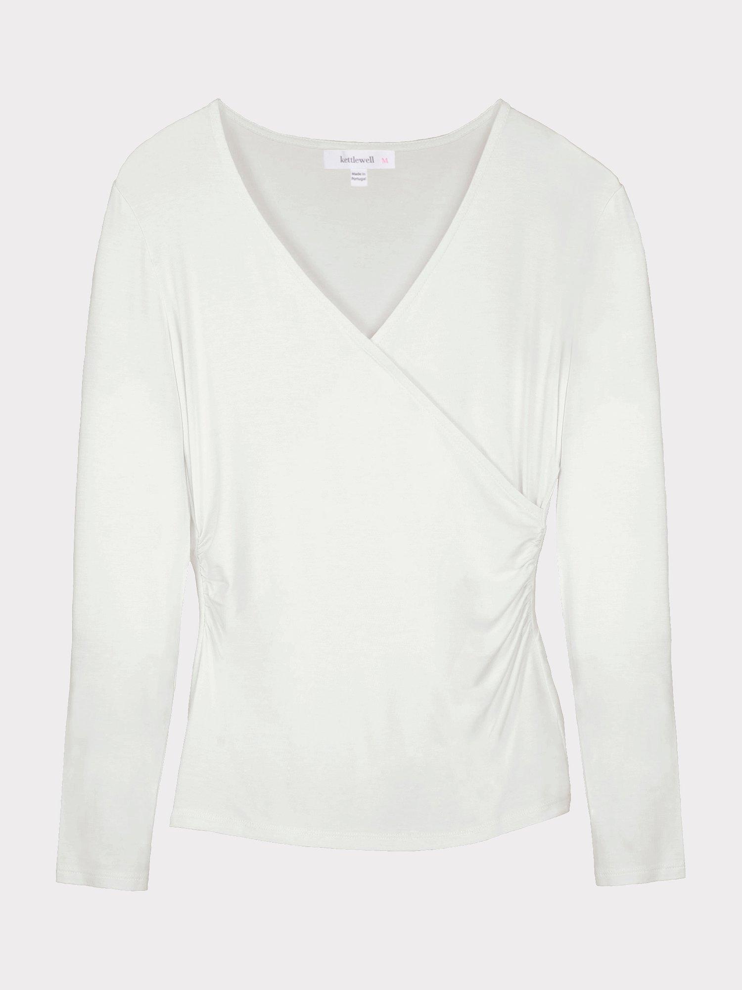 Product image 5 of 5, which shows Celtic & Co. Faux Crossover Long Sleeve Top, Soft White, 8