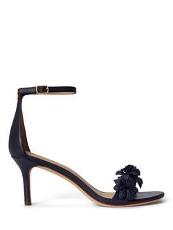 Lauren Ralph Lauren Allie Flower Heeled Leather Sandals, Navy, Navy