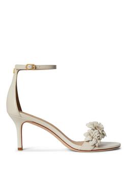 Lauren Ralph Lauren Allie Flower Heeled Leather Sandals, White, White