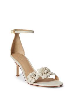 Lauren Ralph Lauren Allie Flower Heeled Leather Sandals, White - view 2, White