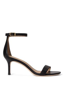 Lauren Ralph Lauren Allie Leather Mid-Heel Perforated Sandals, Black, Black