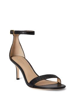 Lauren Ralph Lauren Allie Leather Mid-Heel Perforated Sandals, Black - view 2, Black