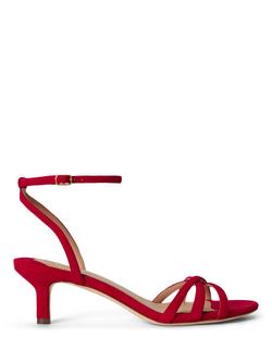 Lauren Ralph Lauren Kendyl Suede Kitten Heel Strappy Sandals, Red, Red