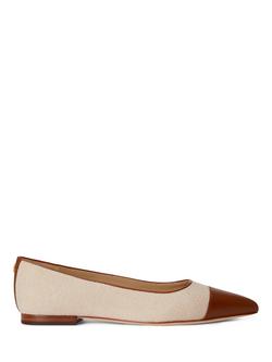 Lauren Ralph Lauren Londyn Canvas & Leather Ballerina Pumps, Tan, Tan