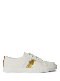 Lauren Ralph Lauren Janson Leather Trainers, White/Gold, White/Gold