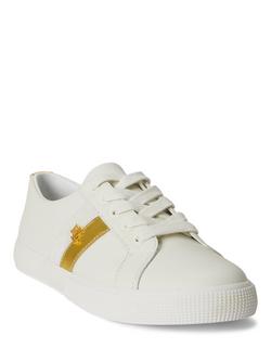 Lauren Ralph Lauren Janson Leather Trainers, White/Gold - view 2, White/Gold