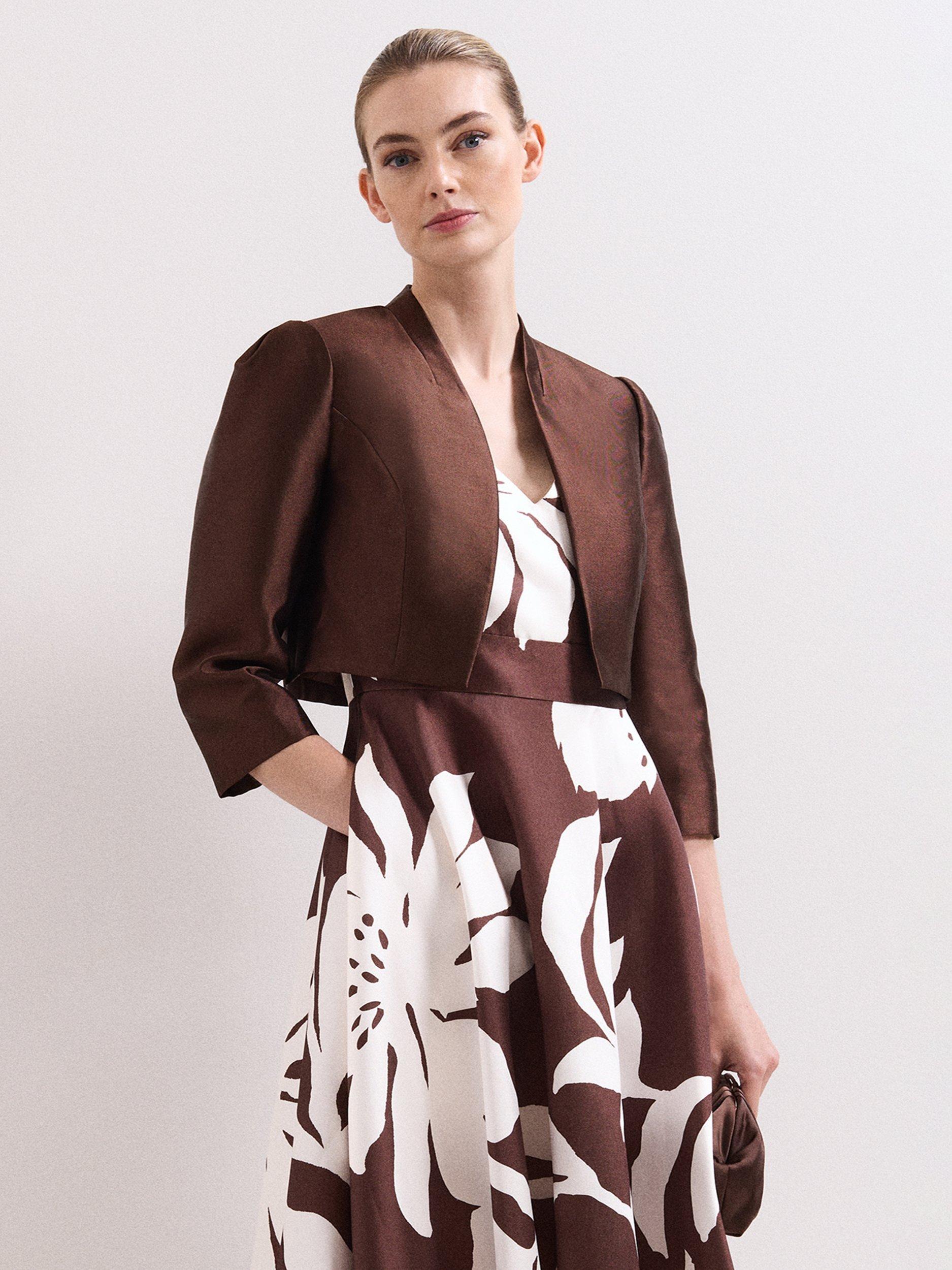Product image 1 of 7, which shows Phase Eight Ariel Satin Twill Jacket, Brown, 10