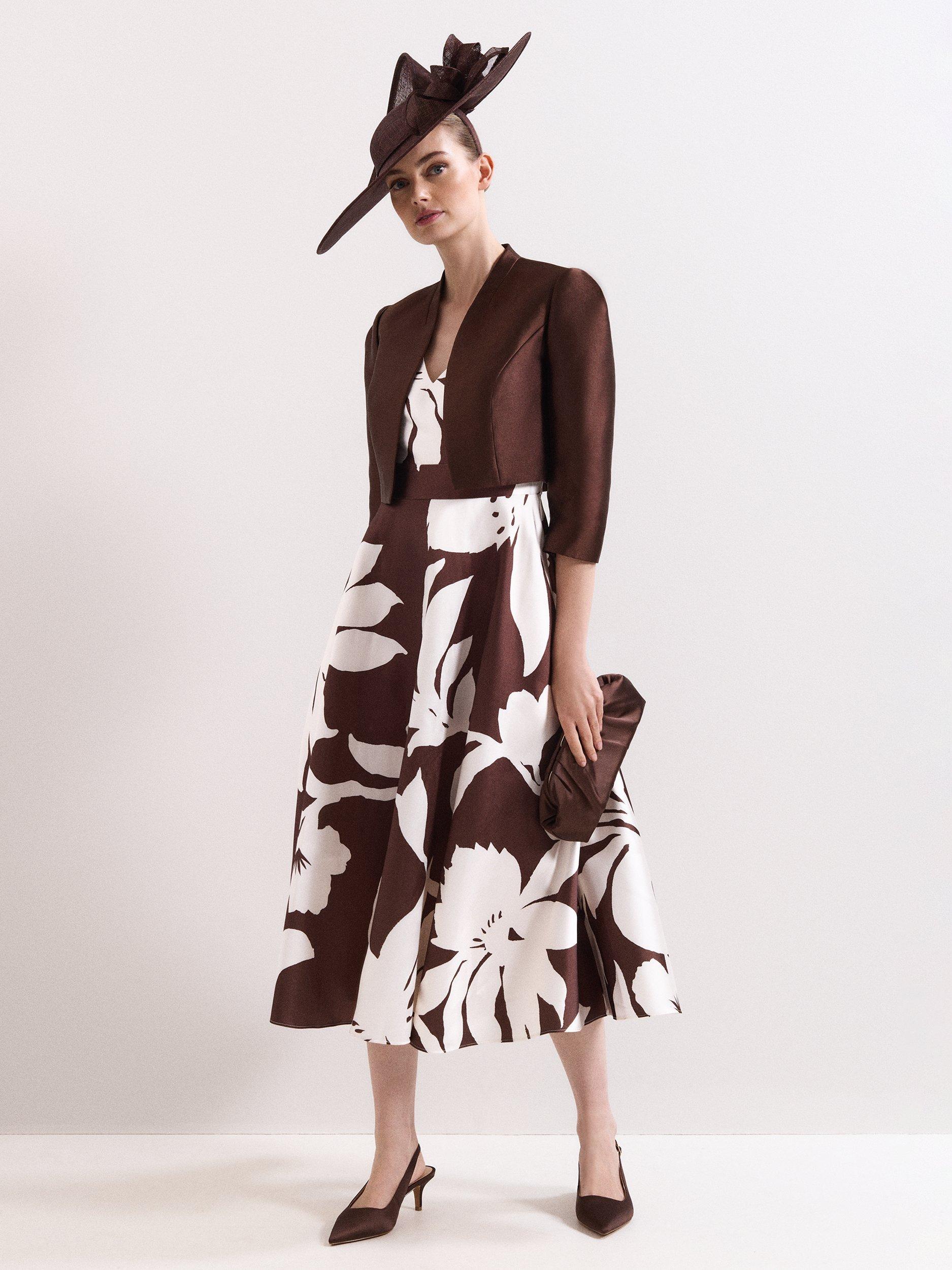 Product image 3 of 7, which shows Phase Eight Ariel Satin Twill Jacket, Brown, 10