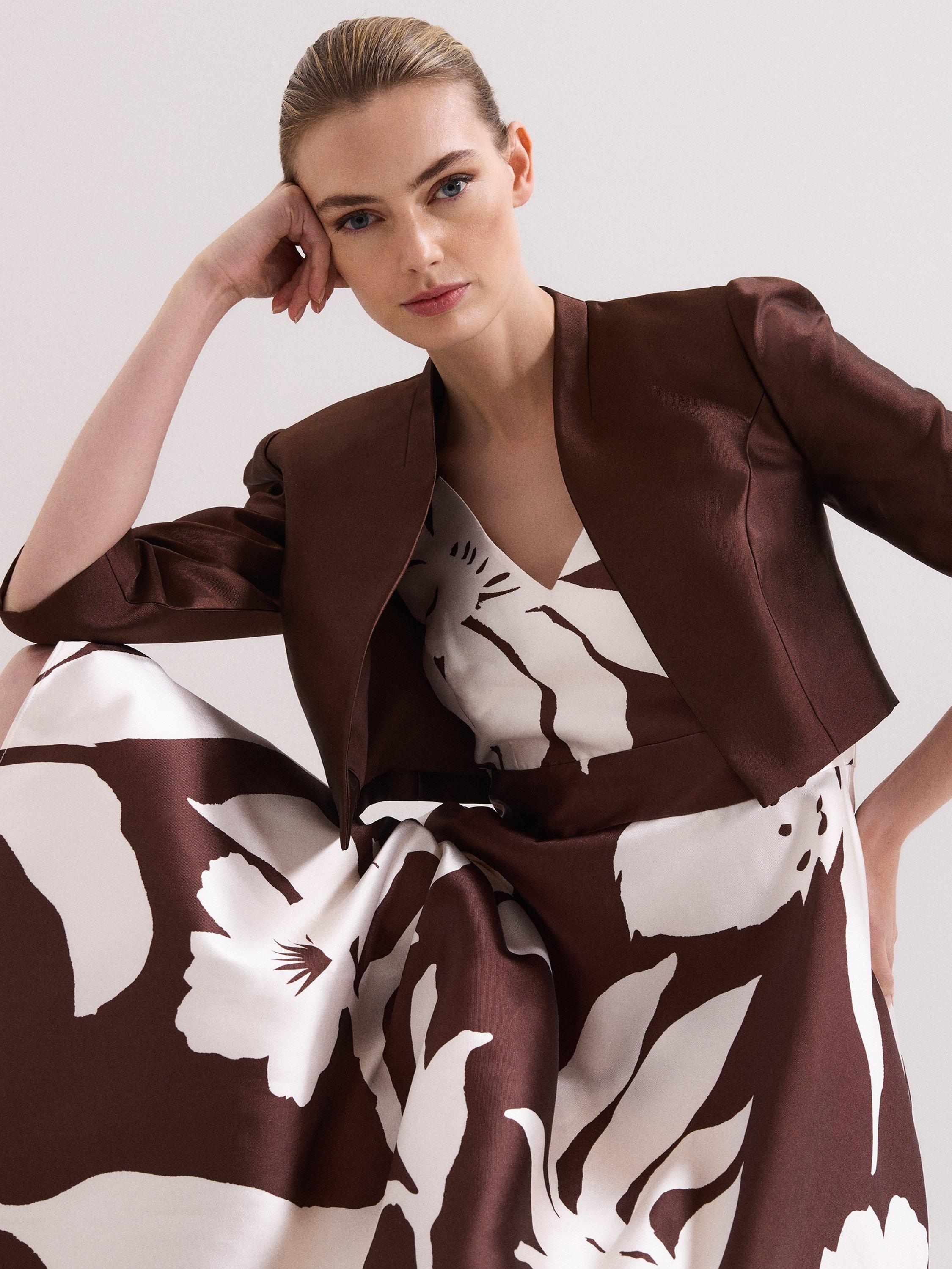 Product image 4 of 7, which shows Phase Eight Ariel Satin Twill Jacket, Brown, 10