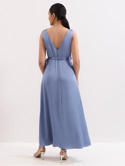 Phase Eight Petite Emlyn Wrap Satin Maxi Dress, Pale Blue - view 2, Pale Blue