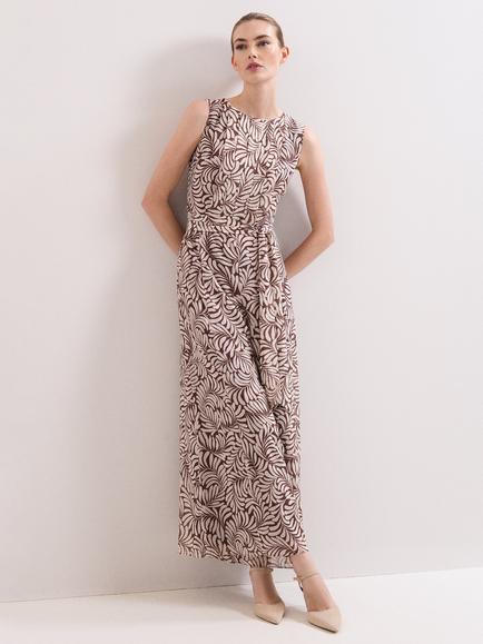 Phase Eight Petite Janine Leaf Print Jumpsuit, Latte, Latte