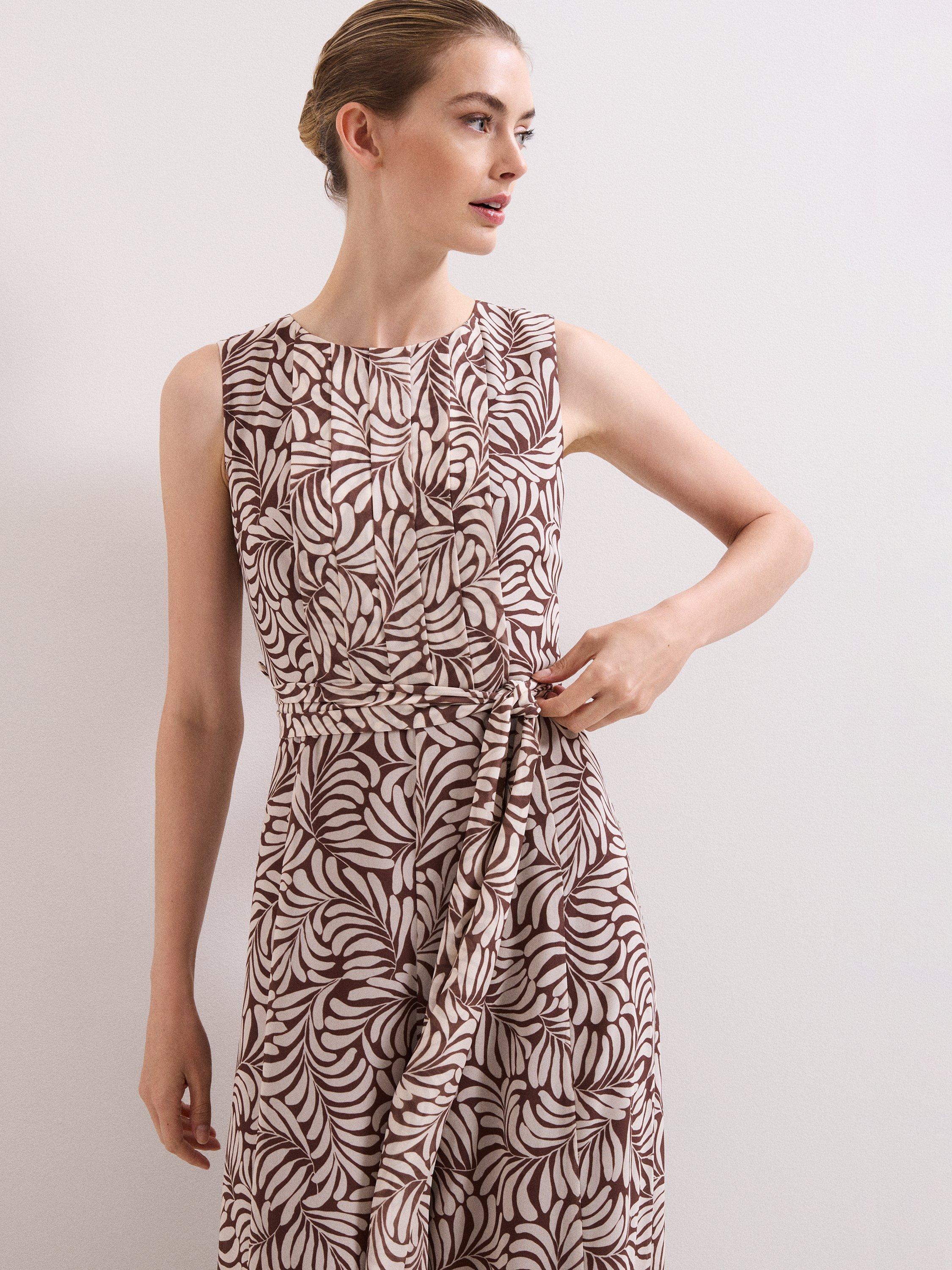Product image 4 of 8, which shows Phase Eight Petite Janine Leaf Print Jumpsuit, Latte, 10