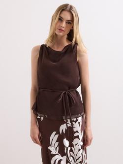 Phase Eight Hazel Sleeveless Pure Silk Top, Brown, Brown